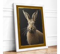 Alert Hare Realism Framed Wall Art Print A2 White Frame