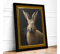 Alert Hare Realism Framed Wall Art Print A4 Black Frame