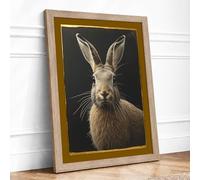 Alert Hare Realism Framed Wall Art Print A4 Oak Frame