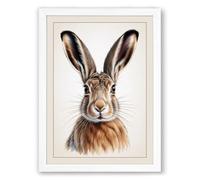 Alert Hare Realistic Framed Wall Art Print A2 (59.4×42cm) White, Wall Decor for Living Room, Bedroom, Office & Home, Ready to Hang, Art Gift