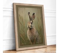 Alert Hare Rustic Framed Wall Art Print A1 Oak Frame