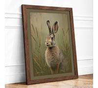 Alert Hare Rustic Framed Wall Art Print A2 Walnut Frame
