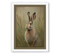 Alert Hare Rustic Framed Wall Art Print A4 (29.7×21cm) White, Wall Decor for Living Room, Bedroom, Office & Home, Ready to Hang, Art Gift