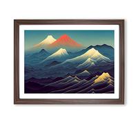 Alert Japanese Mountains Framed Print | A4 Walnut Framed Wall Art | Ready to Hang | Asian Landscape Picture | Living Room Bedroom Lounge Office