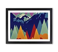 Alert Painted Mountains Abstract Framed Print | A4 Black Framed Wall Art | Ready to Hang | Abstract Landscape Picture | Living Room Bedroom Lounge Office