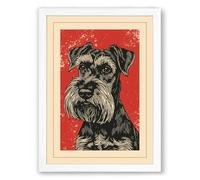 Alert Schnauzer Boho Framed Wall Art Print A2 (59.4×42cm) White, Wall Decor for Living Room, Bedroom, Office & Home, Ready to Hang, Art Gift