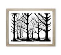 Alert Tree Forest Framed Print | A3 Oak Framed Wall Art | Ready to Hang | Modern Floral Picture | Living Room Bedroom Lounge Office