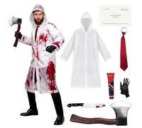 Aleshime Adults Psycho Costume - Transparent Raincoat, Red Tie, Fake Knife, Fake Axe, Business Card and Black Gloves - Mens Psycho American TV Film Character Halloween Fancy Dress Costume