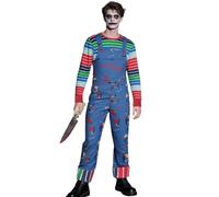 Aleshime Chucky Costume Men Halloween Fancy Dress, Adult Scary Nightmare Killer Doll Movie Character Costume Chucky Doll Cosplay Outfit Set(S)