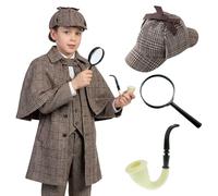 Aleshime Detective Sherlock Costume Accessories Set - Deerstalker Hat, Pipe & Magnifying Glass for World Book Day, Victorian Detective Fancy Dress & Role Play