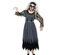 Aleshime Ghost Bride Costume Women Halloween Fancy Dress, Ladies Zombie Corpse Wedding Dress With Veil, Adult Graveyard Costume (XL)