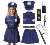 Aleshime Girl Police Officer Costume Outfit Set with Pretend Play Accessories, Cop Costume for Kids Girls Halloween Fancy Dress Up(M(6-8 Years))