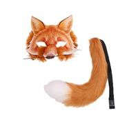 Aleshime Mr Fox Mask Tail, Realistic Fake Fur Fox Mask and Fluffy Fox Tail Set, World Book Day Fancy Dress