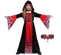 Aleshime Royal Vampire Costume for Girls, Vampire Halloween Costume for Kids, Girls Halloween Costumes Gothic Victorian Vampiress Queen Dress Up