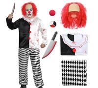 Aleshime Scary Clown Costume - Adult Men's Evil Killer Clown Horror Halloween Dress Up (M)