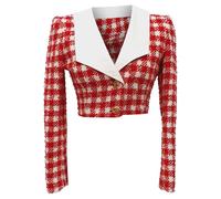 Alessandra Rich Preloved Checkered Tweed Cropped Jacket In Red Wool Multi