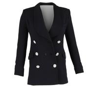 Alessandra Rich Preloved Double-Breasted Crystal Button Blazer In Black Wool Black