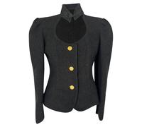 Alessandra Rich Preloved Tweed Boucle Nehru Collar Jacket In Black Wool Black