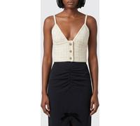 ALESSANDRA RICH Slim Fit Wool Blend Knit Top with V-Neck and Thin Straps - Size: 42 - female