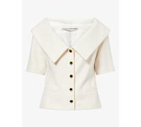 Alessandra Rich Womens Alessandra Rich Tweed Boucle Off-Shoulder Cotton Jacket Ivory 10