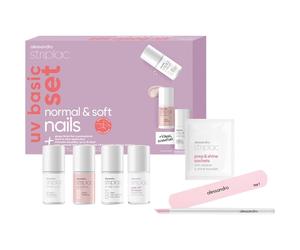 Alessandro Nails Striplac-UV-ColourUV Basic Set Normal & Soft Nails UV Colour 103 Pretty Ballerina 6.5 ml + UV Top Coat 001 Clear 6.5 ml + 1x Polishing File + 1x Hoof Stick + 10x Prep & Shine Sachets
