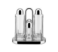 Alessi | 5070 - Design Condiment Set for Oil, Vinegar, Salt and Pepper in 18/10 Stainless Steel and Crystalline Glass, Silver