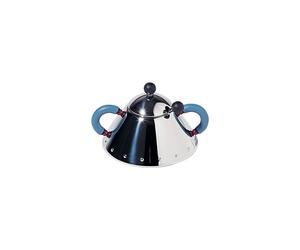 Alessi 9097 Sugar Bowl and Spoon in Stainless Steel, Blue