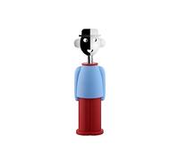 Alessi Alessandro M. AM23 LAZR - Corkscrew, Chrome Zamak, Light Blue/Red | Table corkscrew designed by Alessandro Mendini, for uncorking bottles
