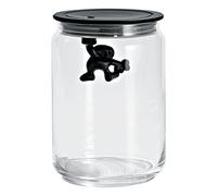 A Di Alessi Glass Gianni Jar A Little Man Holding On Tight Medium Kitchen Box with Hermetic Lid in Thermoplastic Resin, Black
