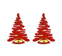 Alessi Barkplace Tree BM16S2 R - Set of Two Placecards with The Shape of a Christmas Tree, in Colored Steel with Epoxy Resin, Red with Porcelain Magnet