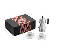 Alessi Coffee MDL02BSET, Set Consisting of Pulcina Coffee Maker, 2 Cups with Saucers, in Cast Aluminum, PA and Porcelain, Multicolored