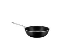Alessi Deep Frying pan in Aluminium with Non-Stick Interior, Black Handle in 18/10 Stainless Steel Magnetic Steel Bottom Suitable for Induction Cooking