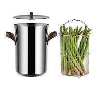Alessi edo PU309, Asparagus steamer with basket and lid in 18/10 stainless steel. Handles in 18/10 stainless steel with PVD coating, brown. Magnetic steel bottom suitable for induction cooking.