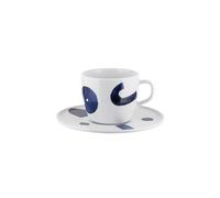 Alessi Itsumo - Yunoki Ware NF08/78S - Designer One Tea Cup Set with Saucer, Minimalist Aesthetic, in White Porcelain with Samiro Yunoki Decor, Diameter 16 cm