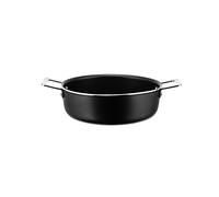 Alessi Low casserole with two handles in aluminium with non-stick interior, black Handle in 18/10 stainless steel Magnetic steel bottom suitable for induction cooking