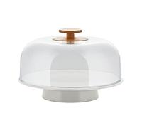 Alessi Mattina BG06 WG - Design Porcelain Cake Stand with PMMA Lid and Bamboo Knob, Warm Gray
