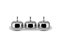 Alessi ""Dressed"" Three-Section Jam Tray in Porcelain With Lids in 18/10 Stainless Steel Mirror Polished White