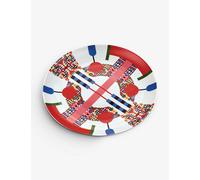 Alessi Holyhedrics ESA10 1 - Porcelain Dessert Plate Decorated with Hand Applied Decal, Multicolored