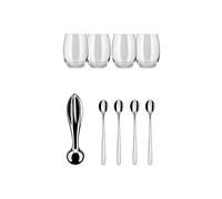 Alessi Set composed of: citrus-squeezer/pestle and 4 long drink spoons in 18/10 stainless steel, 4 long drink tumblers in crystalline glass