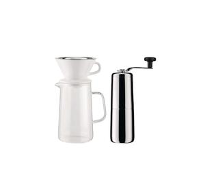 Alessi Slow coffee KT01SET Design Slow Coffee Grinder, Carafe, Filter Holder and Mesh Filter Set, 18/10 Stainless Steel