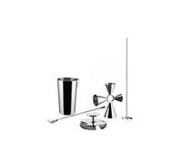 Alessi The Tending Box GIA25SET - Cocktail Set with Mixing Glass, Quadri Combo Jigger, Double Bar Strainer, Spoon and Whisk, in 18/10 Stainless Steel