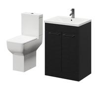 Alessio Vanity Unit and Toilet Suite including Comfort Height Toilet and Floor Standing Vanity Unit | Nero Oak | MDF | 600mm