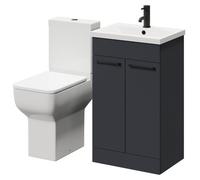 Alessio Vanity Unit and Toilet Suite including Comfort Height Toilet and Floor Standing Vanity Unit | Gloss Grey | MDF | 500mm