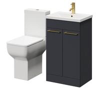 Alessio Vanity Unit and Toilet Suite including Comfort Height Toilet and Floor Standing Vanity Unit | Gloss Grey | MDF | 500mm