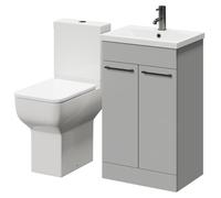 Alessio Vanity Unit and Toilet Suite including Comfort Height Toilet and Floor Standing Vanity Unit | Gloss Grey Pearl | MDF | 500mm