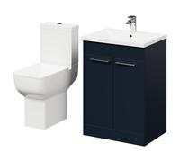 Alessio Vanity Unit and Toilet Suite including Comfort Height Toilet and Floor Standing Vanity Unit | Deep Blue | MDF | 600mm