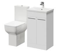 Alessio Vanity Unit and Toilet Suite including Comfort Height Toilet and Floor Standing Vanity Unit | Gloss White | MDF | 500mm