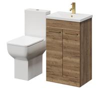 Alessio Vanity Unit and Toilet Suite including Comfort Height Toilet and Floor Standing Vanity Unit | Tobacco Oak | MDF | 500mm