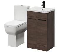 Alessio Vanity Unit and Toilet Suite including Comfort Height Toilet and Floor Standing Vanity Unit | Brown Oak | MDF | 500mm