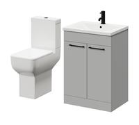 Alessio Vanity Unit and Toilet Suite including Comfort Height Toilet and Floor Standing Vanity Unit | Gloss Grey Pearl | MDF | 600mm